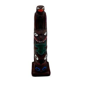 Authentic Alaska Craft Handcrafted Totem Pole Figurine 5" Tall Ketchikan